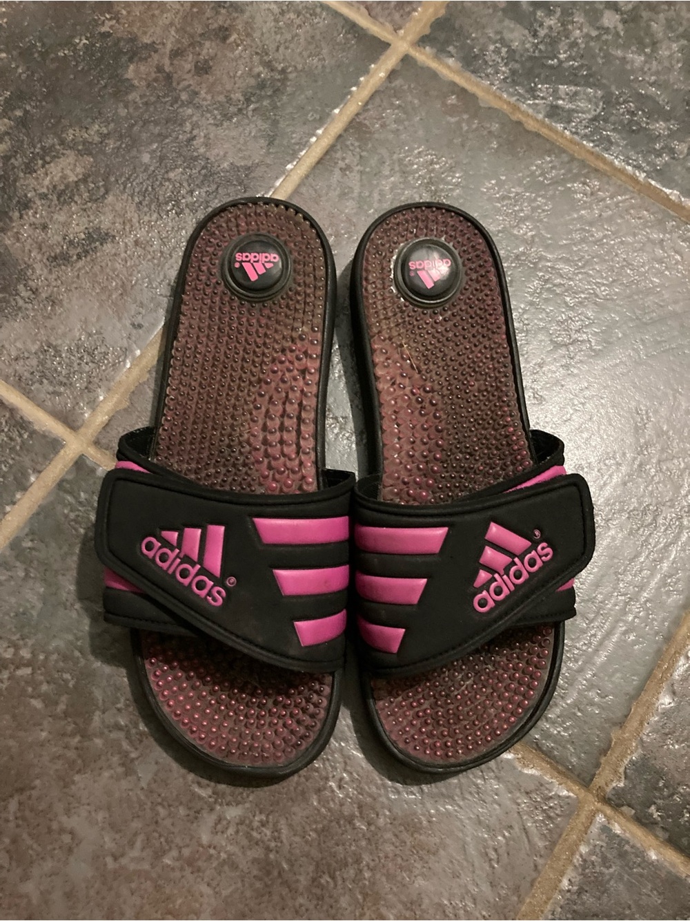 Adidas Adissage Black and Pink Adjustable Slide Sandals Size 11